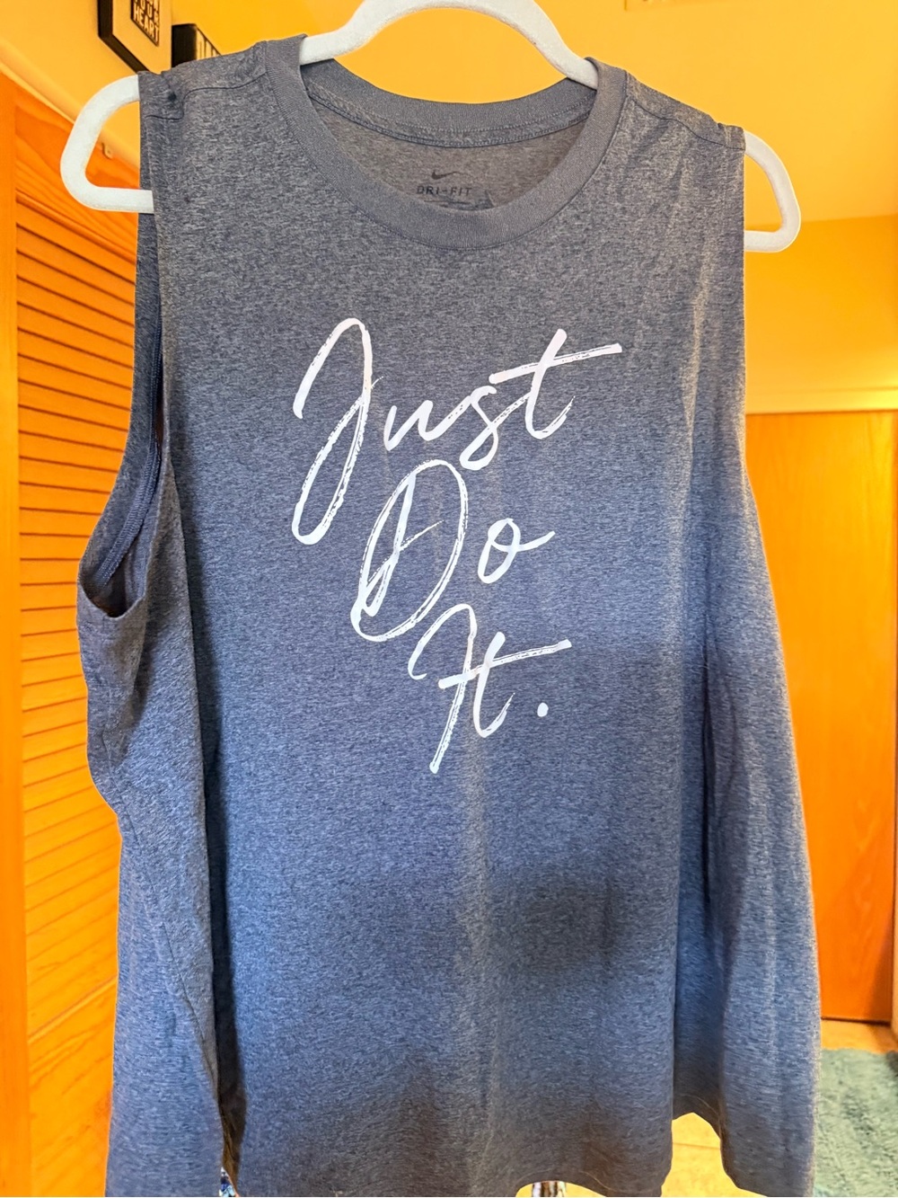 Nike Women's Heather Navy Muscle Tank with White "Just Do It." Script